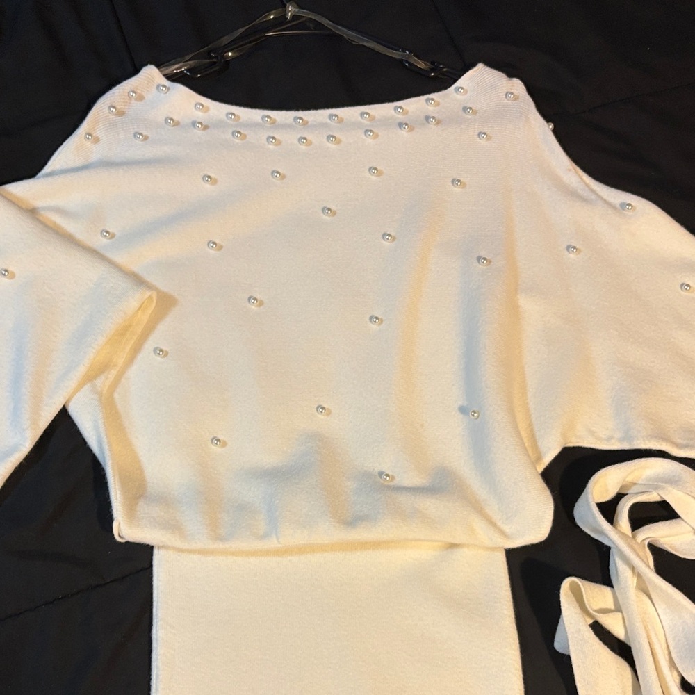 Fashion Nova Cream Long Sleeve Dress